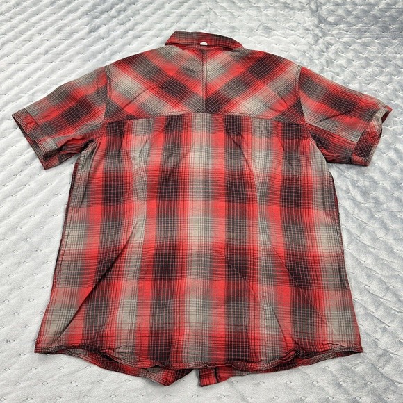 Harley Davidson Shirt Men Large Gray Red Buffalo Plaid Flannel Short Sleeve Logo - Picture 2 of 10